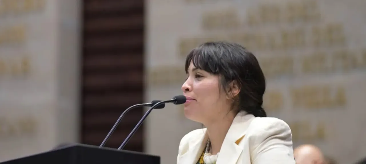 Diputada federal en tribuna durante la presentación de una iniciativa en San Lázaro