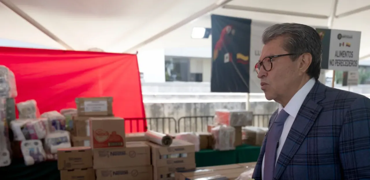 Cajas con ayuda humanitaria en el centro de acopio de la Cámara de Diputados