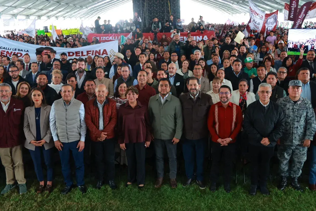 Gobernadora Delfina Gómez durante una jornada de rendición de cuentas en el Estado de México