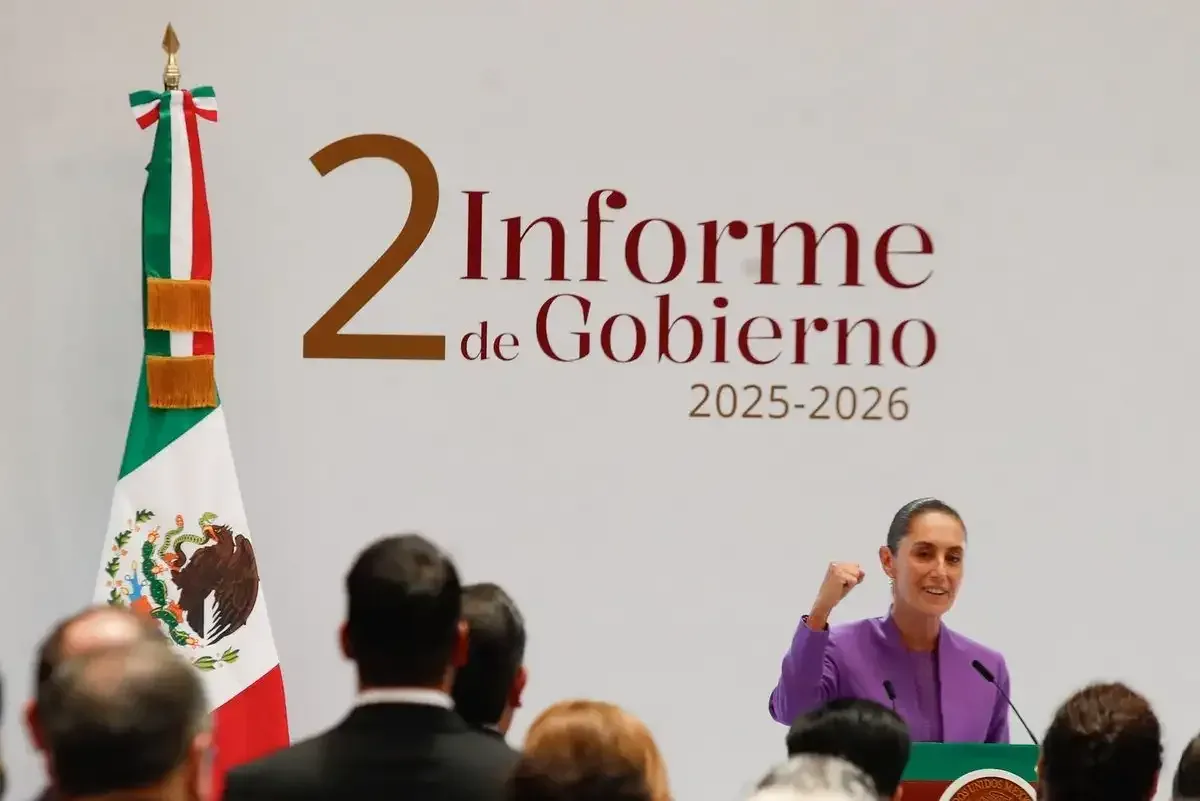 Claudia Sheinbaum durante su segundo Informe de Gobierno en Palacio Nacional