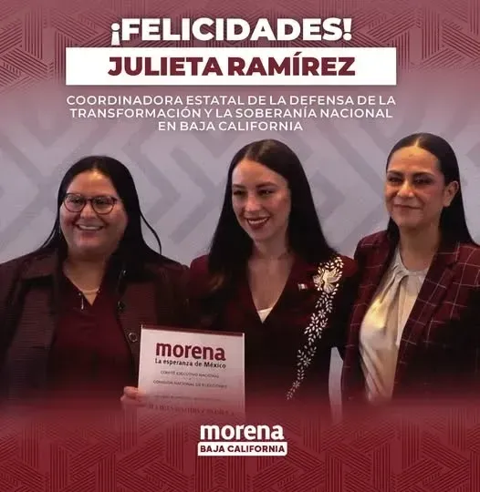 Publicación de Morena Baja California sobre la designación de Julieta Ramírez